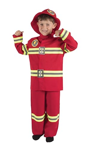 P' CLOWN - Feuerwehrmann-Kostüm für Kinder – Uni – Mädchen – Jungen – Firefighter – Berufskostüm – perfekt für Karneval, Cosplay, Halloween, Kostümpartys und Rollenspiel (Rot, 3-4 Jahre) von p'tit clown