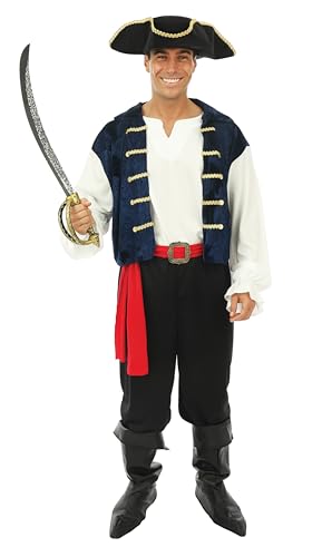 P' CLOWN - Piratenkostüm – perfekt für Karneval, Themenpartys, Kostümpartys, Halloween, Cosplay, Manga – Blau (Herren, L-XL) von p'tit clown