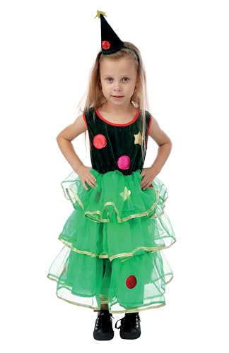 P' CLOWN - Weihnachtsbaumkostüm für Kinder – Mädchen – Kleid, Haarreif – perfekt für Verkleidung Party zum Jahresende – Polyester – Grün, Schwarz (3-4 Jahre) von p'tit clown