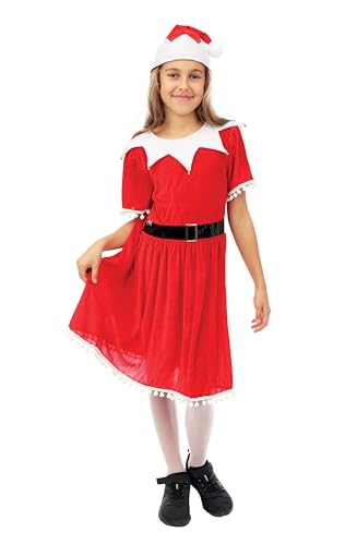 P' CLOWN - Weihnachtsmannkostüm für Kinder – Mädchen – Weihnachtsmutterkleid, Mütze – Weihnachtskleid – Miss Santa – perfekt für Verkleidung der Party zum Jahresende – Polyester – Rot (7-9 Jahre) von p'tit clown