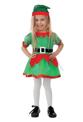 P' CLOWN - Wichtelkostüm für Kinder – Mädchen – Kleid, Mütze – Weihnachtselfkleid – Weihnachtskostüm – perfekt für Party zum Jahresende – Polyester – Grün (3-4 Jahre) von p'tit clown