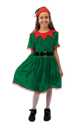 P' CLOWN - Wichtelkostüm für Kinder – Mädchen – Kleid, Mütze – Weihnachtselfkleid – Weihnachtskostüm – perfekt für Party zum Jahresende – Polyester – Grün (7-9 Jahre) von p'tit clown