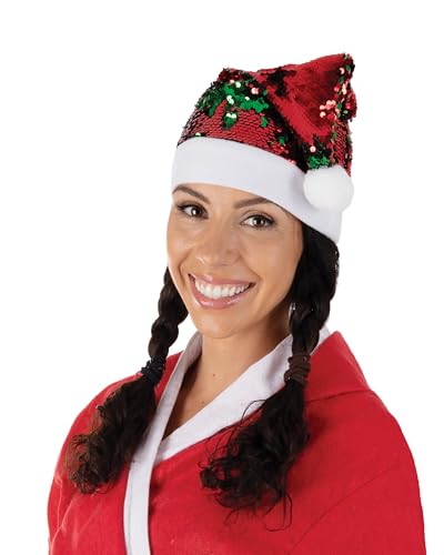 P'TIT CLOWN - Weihnachtsmütze aus Plüsch – Erwachsene, Unisex – perfekt für Kostümpartys (wendbare Pailletten, rot, grün) von p'tit clown