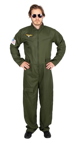 P'TIT CLOWN - Jagdpilot Kostüm - Air Pilot Suit - Perfektes Kostüm für Karneval, Mottopartys, Kostümpartys, Halloween - Erwachsene Männer - Overall - Khaki Grün (S-M) von p'tit clown