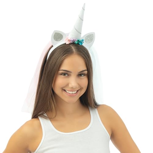 P'tit Clown 27260 Licorne Haarreif Einhorn Regenbogenschleier, Damen, Weiß, Silber, one size von p'tit clown