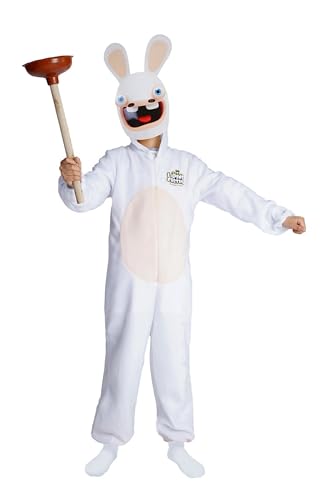 P'TIT CLOWN - Rabbids™ Kinderkostüm - Raving Rabbids Suit - Verkleidung - Offizielle Lizenz - Overall, Pappmaske - Karneval, Geburtstag, Mottopartys - Weiß (7-9 Jahre) von p'tit clown