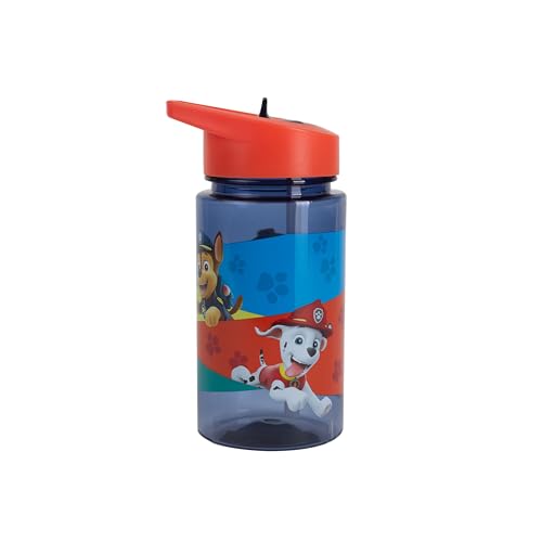 P:os 28230 - Trinkflasche für Kinder, ca. 430 ml, transprentes Design mit Paw Patrol Motiv und integriertem Strohhalm zum Hochklappen, aus Kunststoff, bpa- und phthalatfrei von p:os