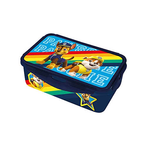 PAW PATROL P:os 29898088 PAW Patrol - Brotdose für Kinder mit 2 herausnehmbaren Einsätzen, Lunchbox aus Kunststoff mit 4 Clip-Verschlüssen, Vesperdose für Kindergarten, Schule und Freizeit von p:os