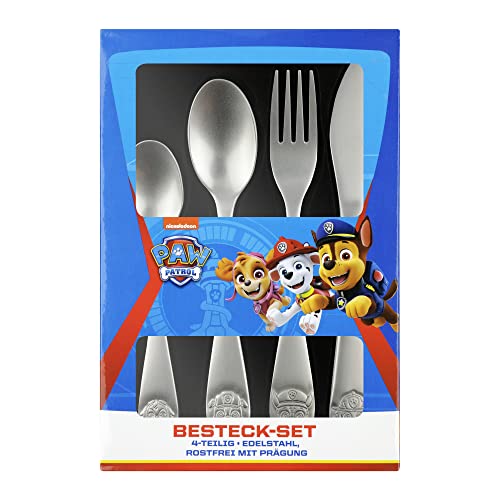 P:os 29991049 - Besteck-Set mit Paw Patrol Prägung, 4-teiliges Kinder-Besteck aus rostfreiem Edelstahl, Ess-Besteck mit Messer, Gabel, Suppen-Löffel und Dessert-Löffel, spülmaschinengeeignet P:os 29991049 - Besteck-Set mit Paw Patrol Prägung, 4-teiliges Kinder-Besteck aus rostfreiem Edelstahl, Ess-Besteck mit Messer, Gabel, Suppen-Löffel und Dessert-Löffel, spülmaschinengeeignet von p:os