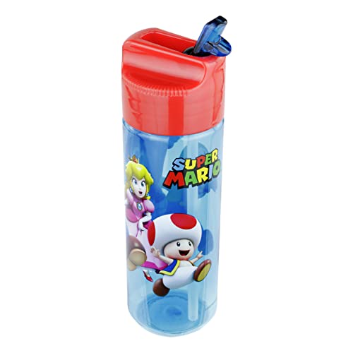 p:os 33165 Trinkflasche mit Super Mario Motiv, aus Kunststoff, bpa-und phthalatfrei, Fassungsvermögen ca. 540 ml, ideal für Unterwegs, Kindergarten und Sport, für Jungen und Mädchen, Mehrfarbig von p:os