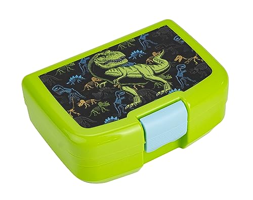 P:os 35298 - Cool Kids Brotdose für Kinder mit Dino-Motiv, Lunchbox aus Kunststoff mit einem Fach und Clipverschluss, Vesperdose für Kindergarten, Schule und Freizeit von p:os