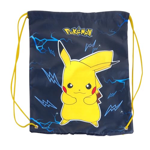 p:os 35346049 - Pokémon Turnbeutel für Kinder, Größe: 38 x 32 x 0,8 cm, Motiv Pikachu, Sportbeutel mit Kordelzug von p:os