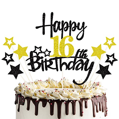 16 Geburtstag Tortendeko Happy 16 Birthday Cake Topper Sweet 16 Tortendeko 16th Kuchen Topper Glitzer Kuchendeko 16 Jahre Cupcake Toppers für Mädchen Junge 16 Geburtstag Party Dekoration von palasasa