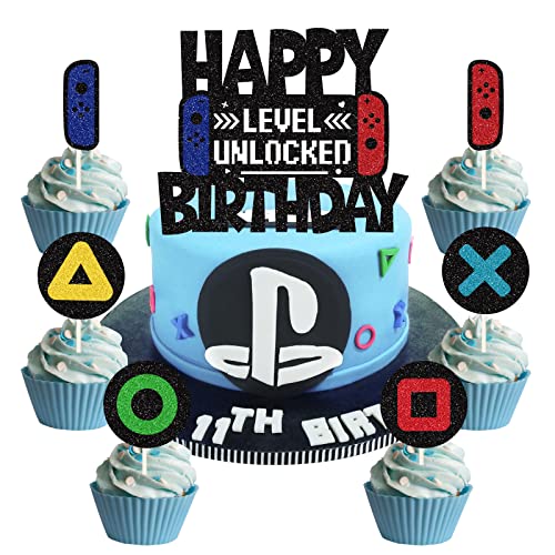 19 Stück Tortendeko Geburtstag Videospiel Torten Deko Gaming Dekoration Cupcake Kuchen Geburtstag Kuchen Deko Jungen Kinder Tortenaufleger für Kindergeburtstag Spiel Thema Party Dekoration von palasasa