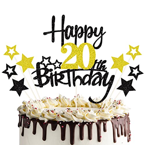 palasasa 20 Geburtstag Tortendeko Happy 20 Birthday Cake Topper 20. Tortendeko 20th Kuchen Topper Glitzer Kuchendeko 20 Jahre Cupcake Toppers für Mädchen Junge 20 Geburtstag Party Dekoration von palasasa