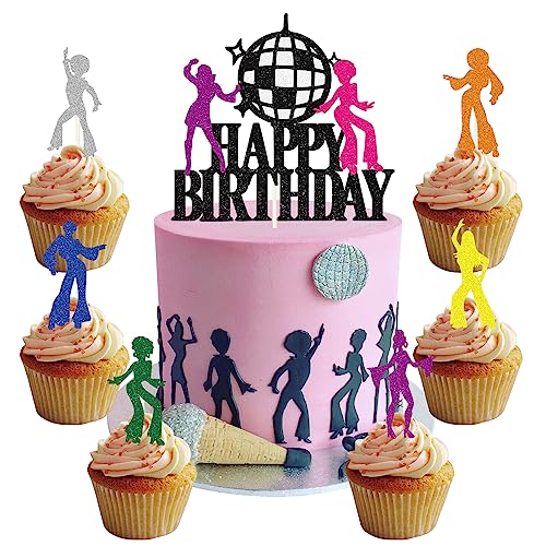 25 Stück Disco Tortendeko Tanzende Menschen Cake Toppers 70er 80er Jahre Disco Tanzen Cupcake Topper Discokugel Kuchen Toppers für Hippie Neon Party Dekorationen Disco Ball Dance Geburtstag Party von palasasa