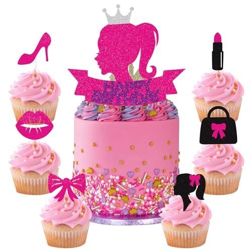 25 Stück Princess Tortendeko High Heel Lippenstift Fliege Cupcake Toppers Rosa Mädchen Kuchendeko für Prinzessin Thema Brautdusche Baby Dusche Hochzeitstag Geburtstag Party Torte Dekorationen von palasasa