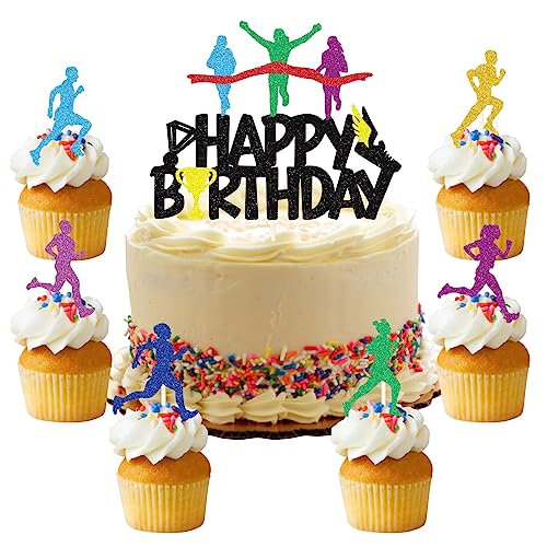 25 Stück Running Tortendeko Running Cupcake Toppers Marathon Happy Birthday Cake Topper Sport Kuchen Dekoration für Running Theme Party Dekoration Mann Junge Mädchen Sport Party Dekoration von palasasa