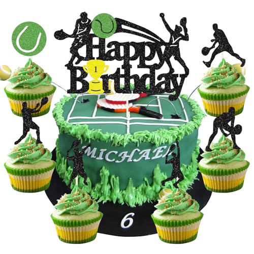 25 Stück Tennis Tortendeko Tennis Ball Cupcake Topper Tennis Alles Gute zum Geburtstag Cake Topper Sport Kuchen Dekoration für Sport Thema Mann Junge Mädchen Tennis Party Dekoration Geburtstagsparty von palasasa