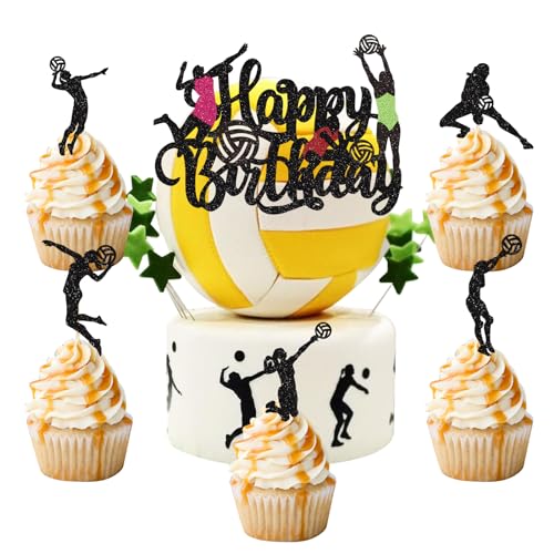 26 Stück Volleyball Tortendeko Volleyball Spiel Spieler Cupcake Toppers Sport Theme Kuchen Topper für Volleyball Thema Baby Shower Kinder Jungen Mädchen Geburtstag Party Kuchen Dekorationen Supplies von palasasa