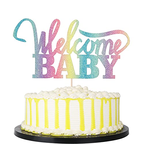 PALASASA Kuchendekoration "Welcome Baby" – glitzernde Kuchendekoration für Neugeborene, Babyparty-Dekoration (bunt) von palasasa