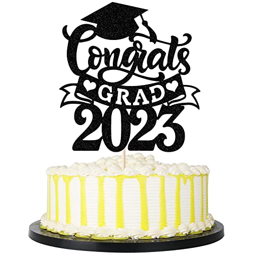 Palasasa Congrats Grade Cake Topper Abschluss 2023 Dekor Schild Klasse 2023 High School/College/Senior Abschlussfeier Party Dekorationen (schwarz) von palasasa