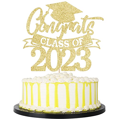 Palasasa Gold Glitter Congrats Class of 2023 Grad Cake Topper 2023 High School/College/Senior Abschlussfeier Party Dekorationen Supplies von palasasa