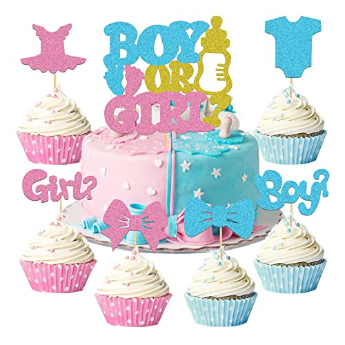 palasasa 25 Stück Boy or Girl Tortendeko Kuchen Deko Gender Reveal Cupcake Topper Junge oder Mädchen Cake Topper Baby Shower Torte Deko Glitzer Kuchendeko Kindergeburtstag Geburtstag von palasasa