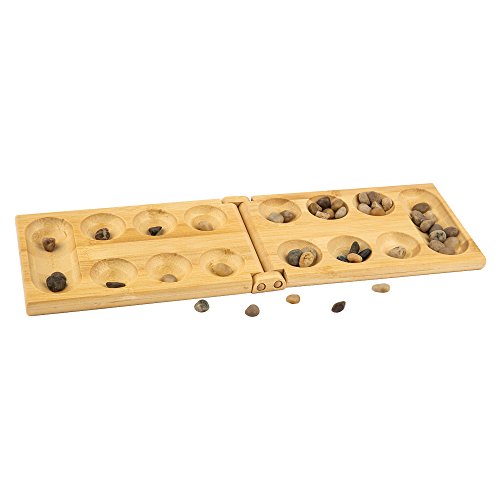 pandoo Bambus Mancala - Strategie-Brettspiel – Steinchenspiel, Kalaha, Bohnenspiel, Edelsteinspiel, Muschelspiel, Hus,Bao - Super auch als Geschenk geeignet von pandoo