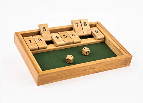 pandoo Klappbrett aus Bambus | Shut The Box, Green Games, Gesellschaftsspiel, Trinkspiel | Würfelspiel für jung und alt | Super auch als Geschenk geeignet von pandoo