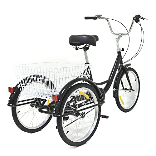 Dreirad für Erwachsene Tricycle for Adults 20 Zoll Erwachsenendreirad 8 Gang Schwarz Einkaufskorb Hochleistungsstahl von panfudongk