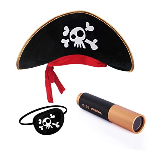 papapanda Kinder Piratenhut Augenklappe Karibik Kapitän Fernrohr Set von papapanda