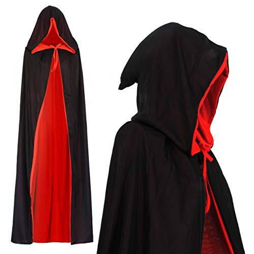 papapanda Vampir Kapuze Wendeumhang Schwarz Rot für Kinder oder Erwachsene Halloween Dracula Cosplay 130cm Umhang von papapanda