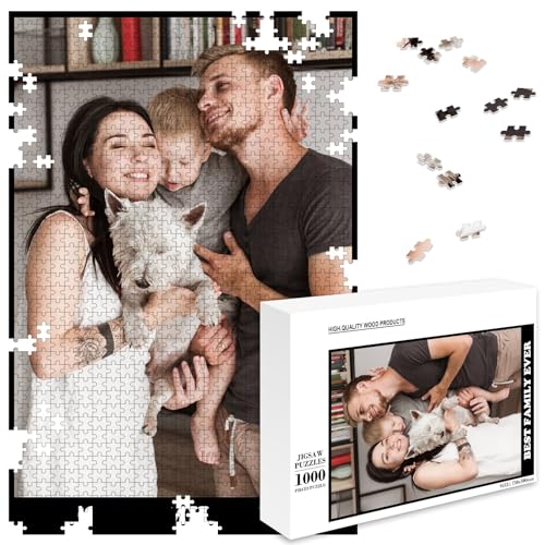 papasgix Fotopuzzle mit eigenem Bild Personalisiert, Individuell Foto Puzzle selber gestalten, Personalisiertes Puzzle mit Fotoschachtel Fotogeschenk für Erwachsen Kinder(1Foto+Text Bunt，1000Teile-B) von papasgix