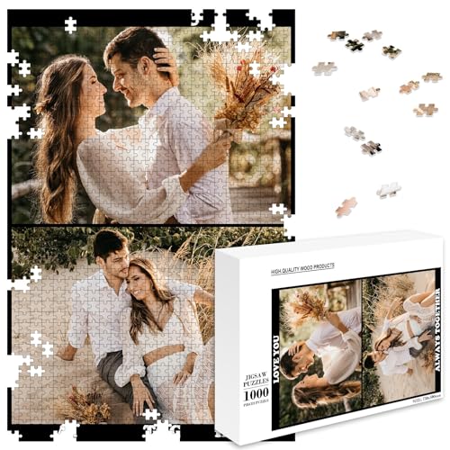 papasgix Fotopuzzle mit eigenem Bild Personalisiert, Individuell Foto Puzzle selber gestalten, Personalisiertes Puzzle mit Fotoschachtel Fotogeschenk für Erwachsen Kinder(2Foto+Text Bunt，1000Teile-B) von papasgix