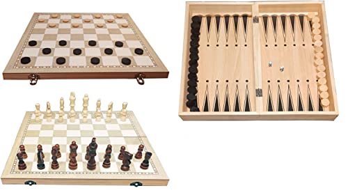 Spiel Schach-, Damen- & Backgammonspiel(Nardy), massives Holz, Spielbrett 44 х 44 sm von paradieseinkauf