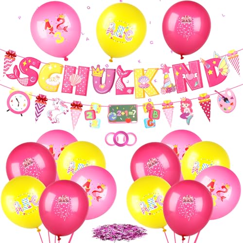 patinadrift Luftballons Einschulung Deko Mädchen mit SCHULKIND Girlande zum Schulanfang Deko Rosa Konfetti Luftballons Einschulung für Schulkind Mädchen Schulanfang Deko von patinadrift