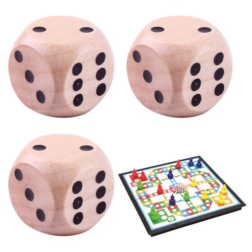 pcsfoe 3 Stück würfel groß 30mm,Würfelspiel Würfel Holz 30mm,holzwürfel,spielwürfel groß,holzwürfel groß,Natur Holz Spielwürfel, Kartenspiel Partyspiele zubehör von pcsfoe