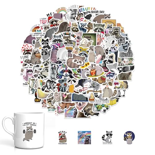 100 Stück Wasserdicht Cartoon Tier Aufkleber, Raccoon Aufkleber,Diy Tiersticker,Bulk-Aufkleber Für Kindergeburtstag,Kawaii Raccoon Stickers Für Teenager Kinder Mädchen von pcsfoe