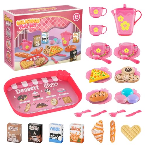 Kinderküche Zubehör, Puppengeschirr, Spielküche Zubehör, Teeservice Kinder, Kinderküche Geschirr, Küchenzubehör Kinder, Puppenküche Zubehör, Familienrollenspiel und Küchenszenensimulation, Rosa von peccera