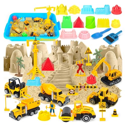 Kinetischer Sand Baustelle-Set | Zaubersand für Kinder ab 3 Jahren, knetsand, Spielsand für Drinnen 1kg Magic Sand mit Alloy - Bagger, Baufahrzeugen | Förderung Kreativität & Sensorik, Geruchlos Kinetischer Sand Baustelle-Set | Zaubersand für Kinder ab 3 Jahren, knetsand, Spielsand für Drinnen 1kg Magic Sand mit Alloy - Bagger, Baufahrzeugen | Förderung Kreativität & Sensorik, Geruchlos von peccera