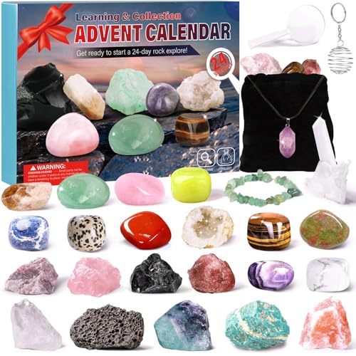 Kristalle Adventskalender 2024 für Kinder Weihnachtskalender 24 Stück Sammlung Gesteine und Mineralien Weihnacht Geschenk für Mädchen Jungen Geologie Enthusiasten von peiranup