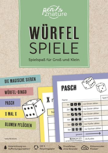 Würfelspiele | Spielspaß für Groß und Klein: Nachhaltiger Spieleblock auf Recyclingpapier mit über 300 Vorlagen für die ganze Familie | Würfel-Spielblock für Spieleabende (pen2nature books) von "pen2nature"