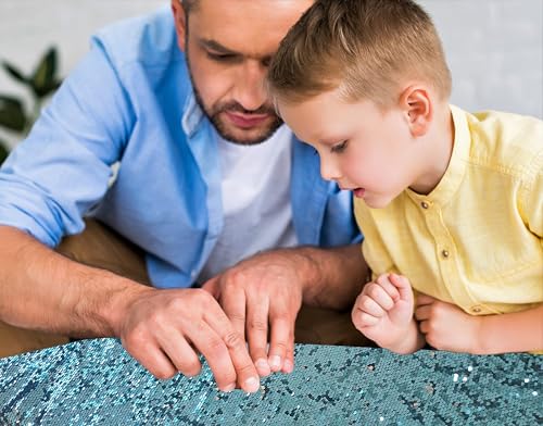 Sensorischer Wand-Pailletten-Flip-Stoff für Kinder, 4,5m Zweifarbiger Pailletten-Paillettenstoff, taktiler sensorischer Spielstoff für autistische Kinder (seeblau + silber, 5yards(457cm*125cm)) von penepico