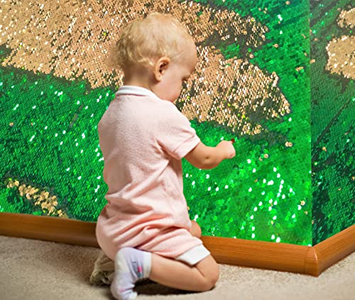 penepico Sensorischer Wand-Pailletten-Flip-Stoff für Kinder, Zweifarbiger Pailletten-Paillettenstoff, taktiler sensorischer Spielstoff für autistische Kinder (smaragdgrün + Gold, 0.5yard(45cm*125cm)) von penepico