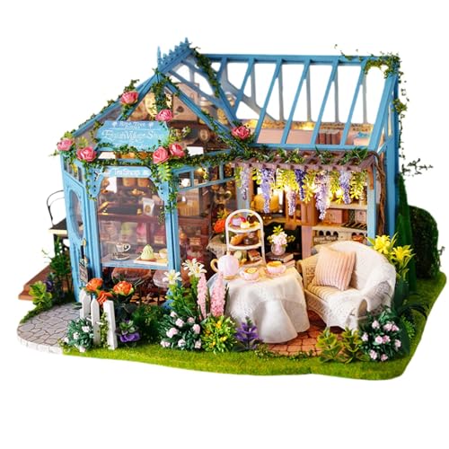 Miniatur-Puppenhaus-Bausatz mit Spieluhr und LED-Leuchten, handgefertigt, staubdichte Abdeckung, Hausbausätze für Familie, Kinder, Erwachsene, Mutter von perfk