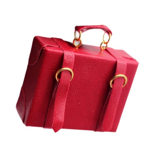 perfk 1/6 1/12 Miniatur-Gepäckbox Puppenhaus Koffer Tasche Holz Miniatur Aktentasche Modell für Diorama Puppenhaus Dekoration, Rot von perfk