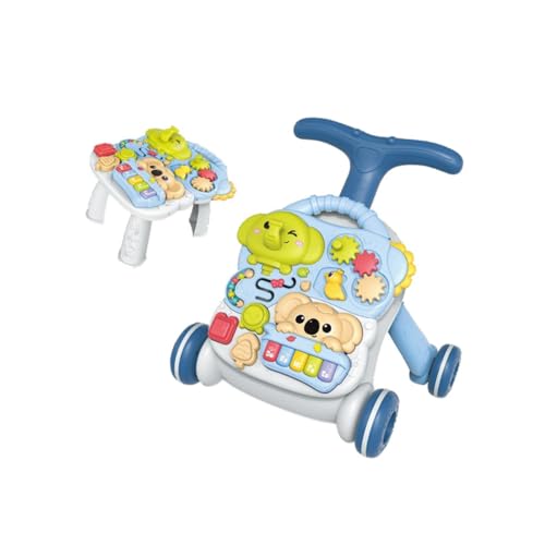 perfk 2-in-1-Baby-Aktivitäts-Walking, Frühlern-Push-Musikspielzeug für Kleinkinder von 6 bis 12 Monaten, Blau von perfk