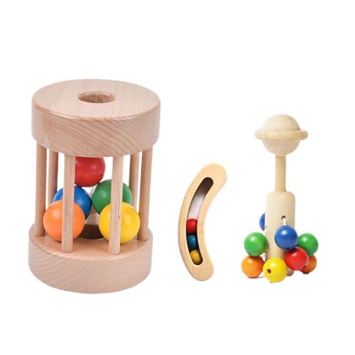 perfk 3 Stücke Baby-Handrasseln Montessori Spielzeug Entwicklung Neugeborenen Geschenke Holz Babyspielzeug Holzrasseln Spielzeug für Alter 6-12 Monate von perfk