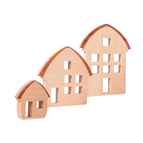 perfk 3-teiliges Holzhaus-Holzschild-Block, kreatives Geschenk, dekorative Bausteine-Set, Herzstück, Ornament für Jungen und Mädchen im Alter von 4 bis 8 von perfk